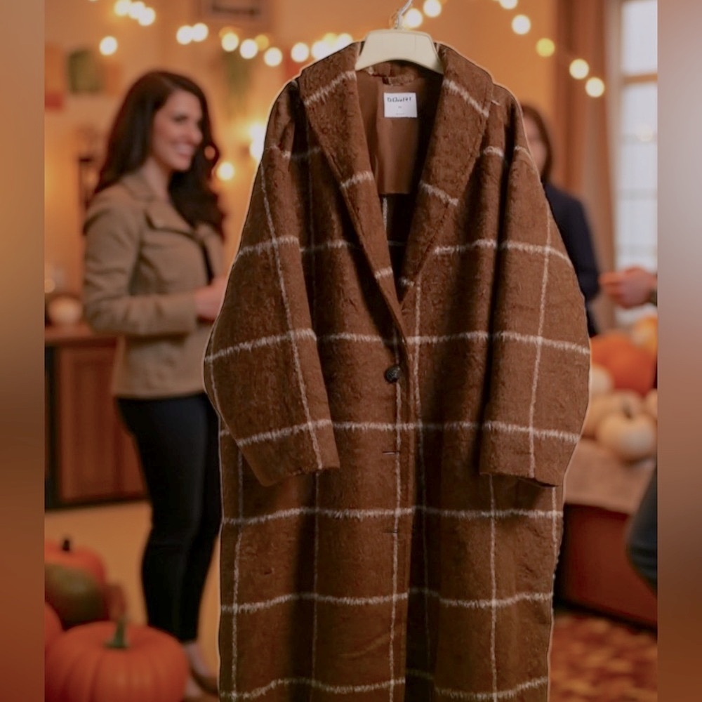 Old Navy 4X Rust Plaid Relaxed Soft-Brushed Overcoat NEW!!!